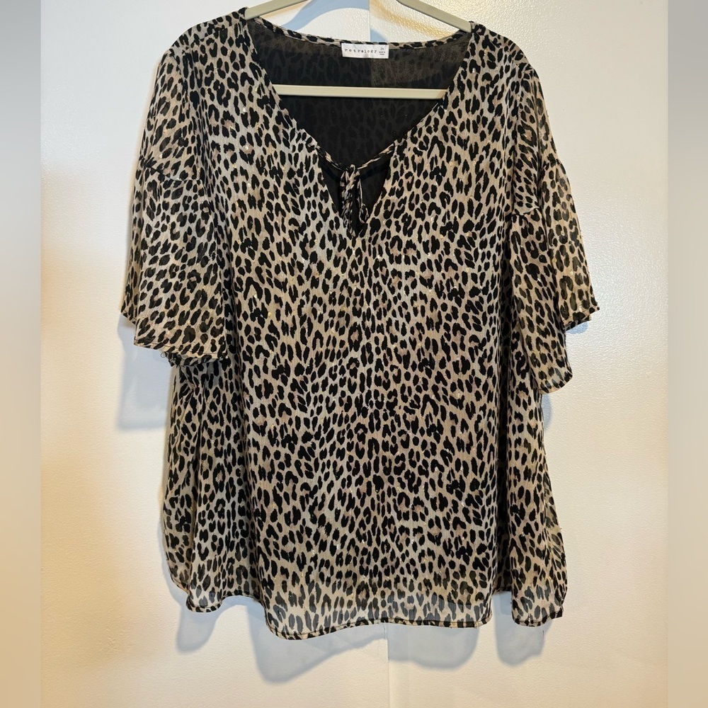 Retrology leopard‎ short sleeve blouse size 2X